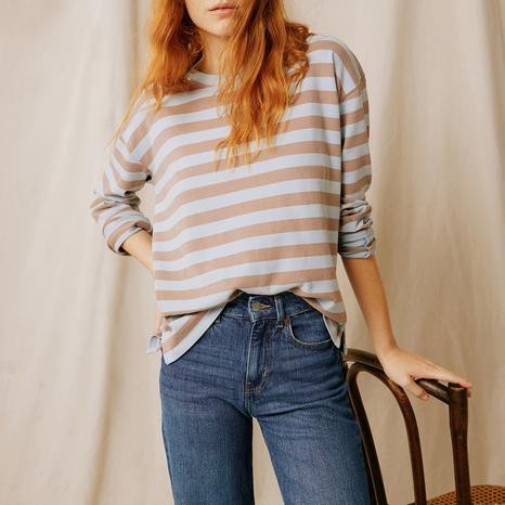 Blue/Taupe Colemore Stripe Long Sleeve Tee