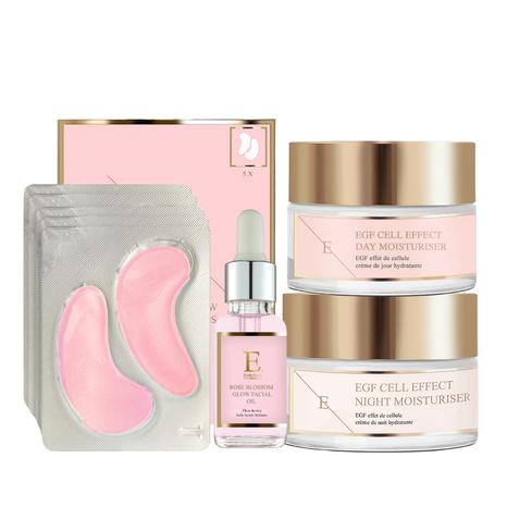 EGF Cell Effect day Moistruseir + EGF Cell Effect Night Moisturier + RoseBlossom eye pads + Rose Blossom Facial Oil