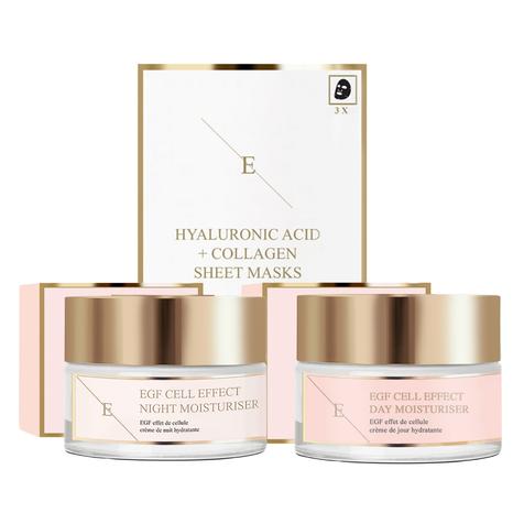 EGF Cell Effect Day Moisturiser 50ml+EGF Cell Effect Night Moisturiser 50ml + Hyaluronic Acid & Collagen Mask - 3 sheets