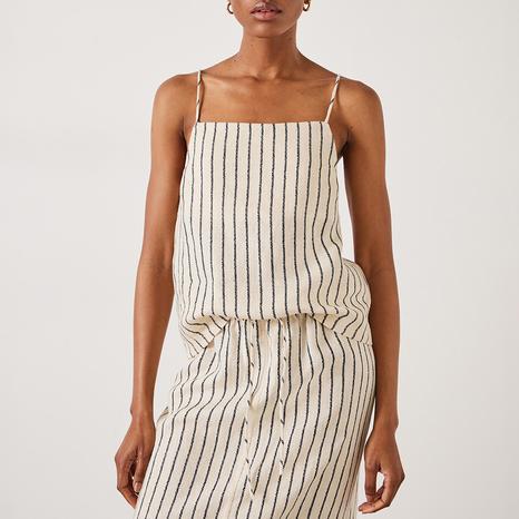Cream/Navy Sian Stripe Linen Cami