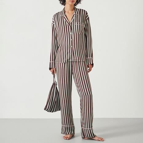 Multi Angelina Satin Modal Stripe Pyjama Set 