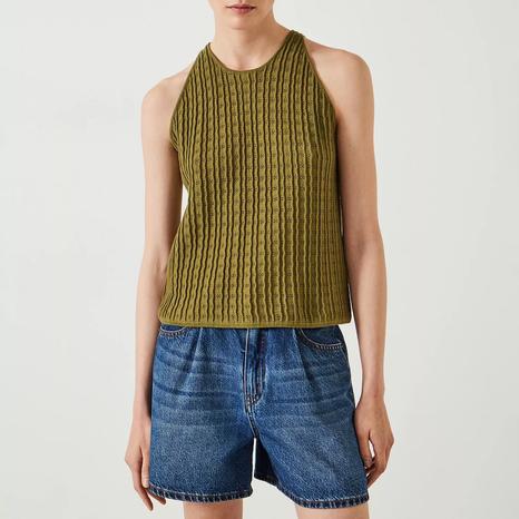 Olive Cadi Wave Stitched Knitted Vest Top 