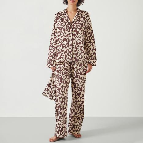 Brown Angelina Cotton Satin Animal Print Pyjamas