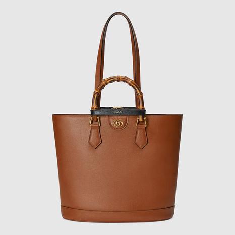 Brown Gucci Diana Textured-Leather Tote