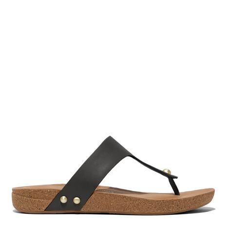 Black IQushion Leather Toe Post Sandals