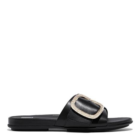 Black Gracie Crystal Maxi Buckle Flat Sandals