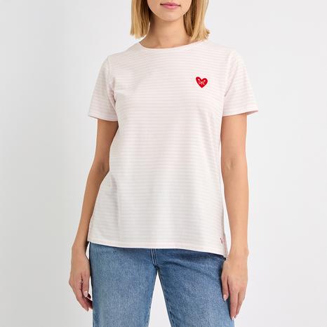 Pink/White Stripe Heart Flock T-Shirt
