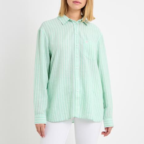 Light Green Stripe Linen Shirt