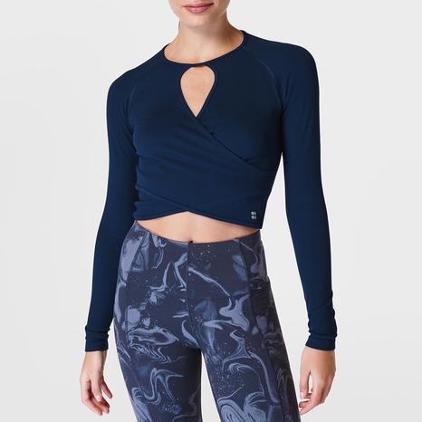 Mindful Flex Wrap Long Sleeve Top - Navy Blue