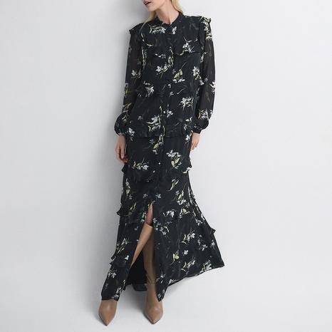 Black Floral Button Down Sheer Maxi Dress