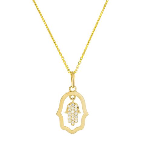 Yellow Gold Hand of Fatima Pendant Necklace