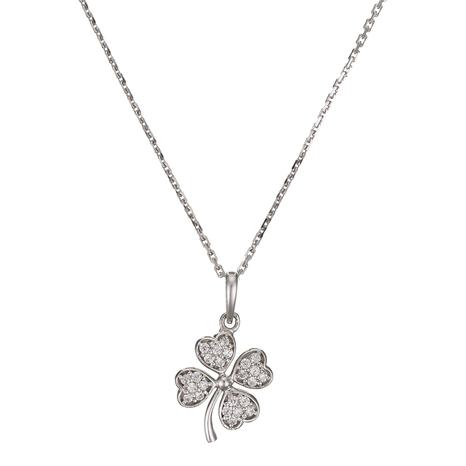 White Gold Clover Pendant Necklace and Zirconium