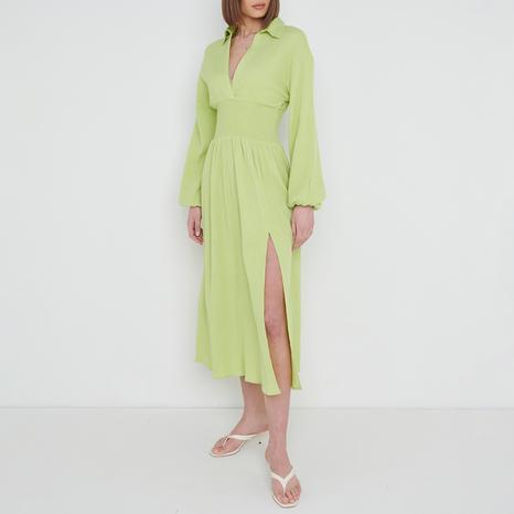 Lime Loretta Shirred Midaxi Dress