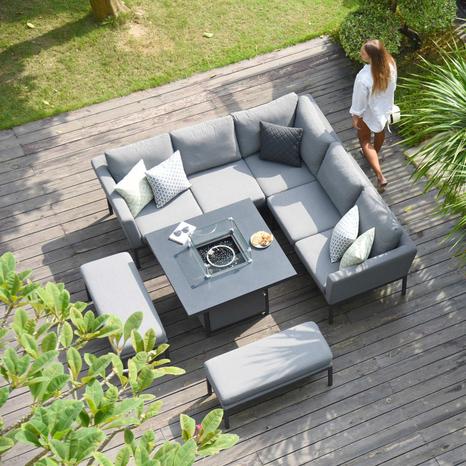 Pulse Square Corner Dining Set - With Fire Pit Table / Flanelle with free winter cover