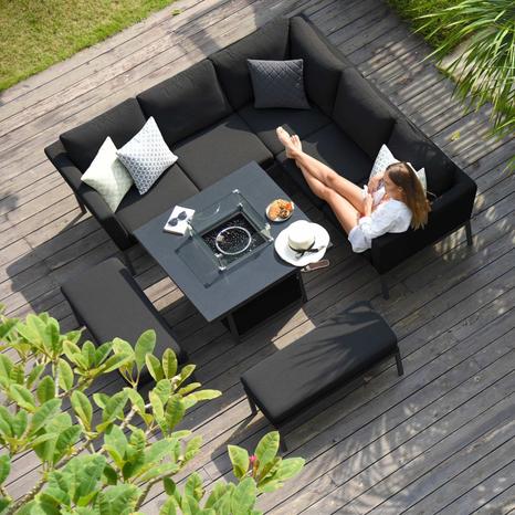 Pulse Square Corner Dining Set with Fire Pit and free winter cover