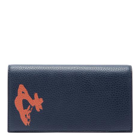 Navy/Orange Grain Leather Long Wallet With Zip