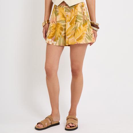 Orange Floral-Print Silk Shorts