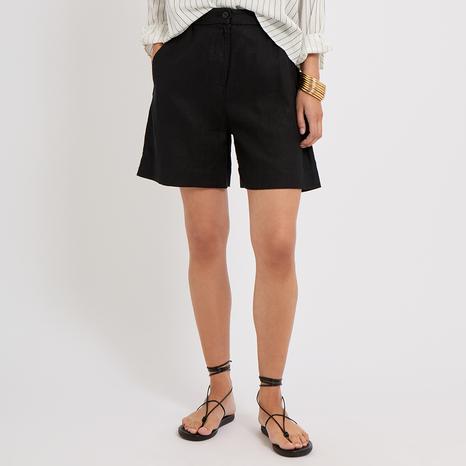 Black Munia Linen Shorts