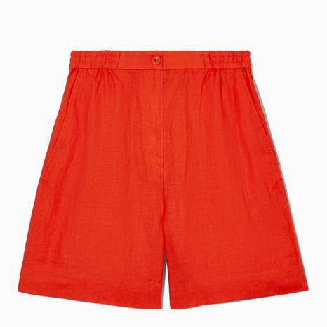 Orange Munia Linen Shorts