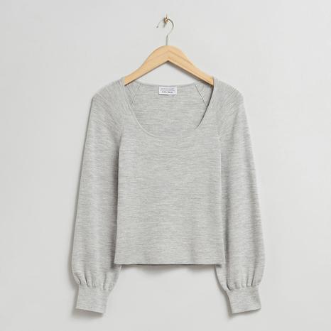 Grey Scoop Neck Sweater