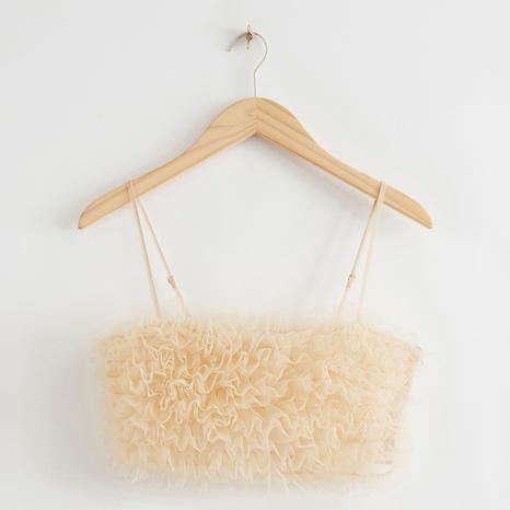 Beige Tulle Strap Top