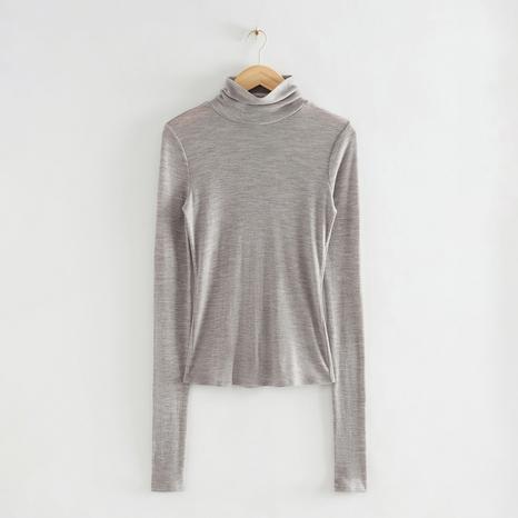 Light Grey Marl Roll Neck Top