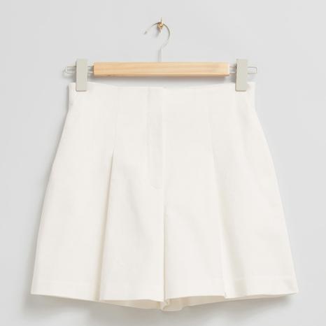 White Pleated Tailored Shorts