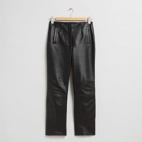 Black Leather Mid Rise Trousers