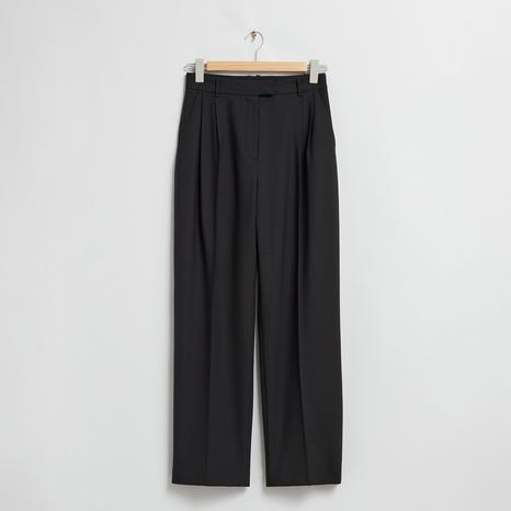 Black Straight Pleat Trousers