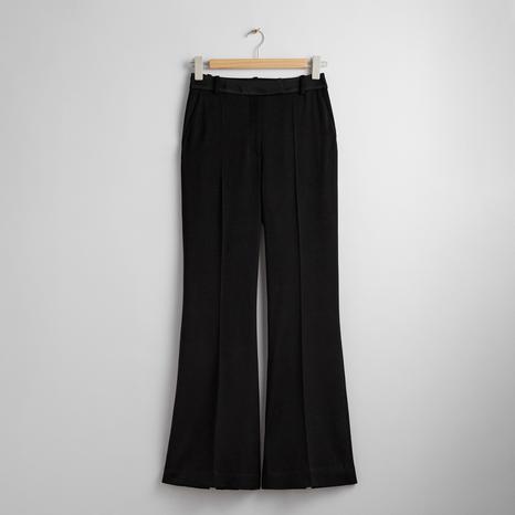 Black Wool Blend Flared Trousers