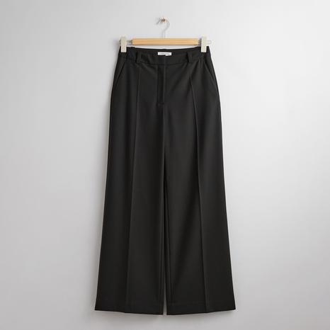 Black Wool Blend Wide Leg Trousers