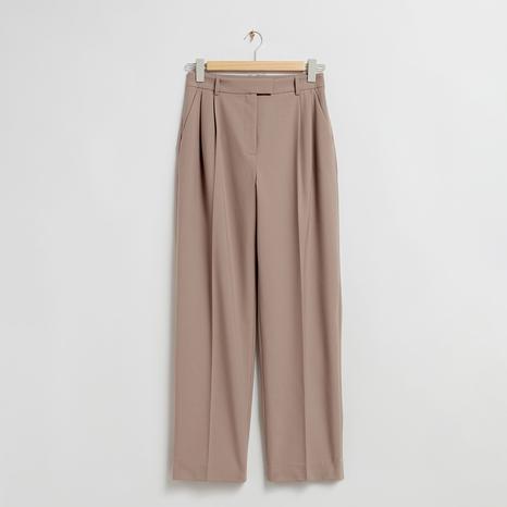 Taupe Straight Pleat Trousers