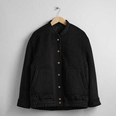 Black Wool Blend Bomber Jacket