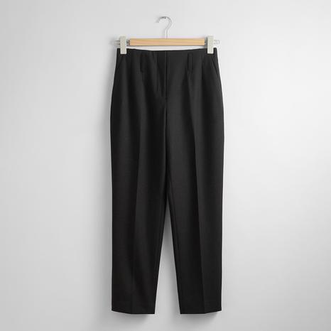 Black Wool Blend Tailored Trousers