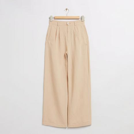 Tan Wide Leg Linen Blend Trousers