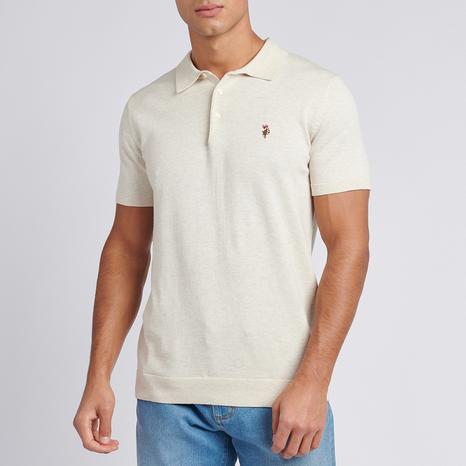Ecru Cotton Knit Polo Shirt