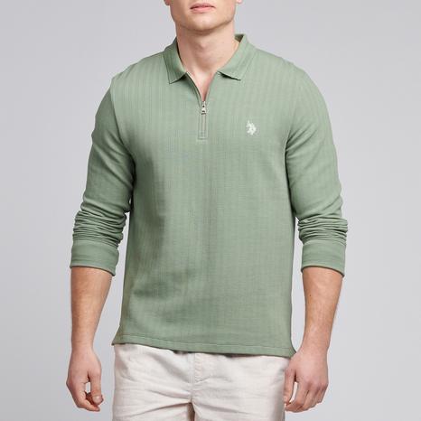 Sage Textured Zip Polo Shirt
