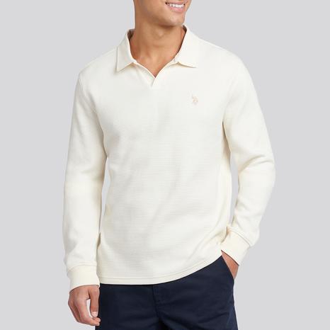Ecru Waffle Knit Open Polo Top