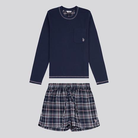 Navy Plaid Cotton Short Pyjama Set
