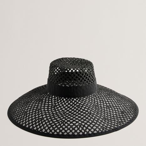 Black Straw Effect Woven Hat