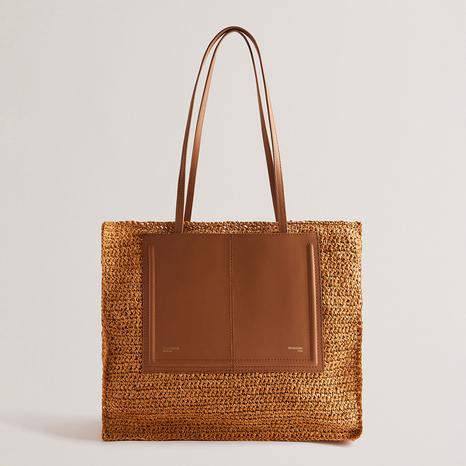 Brown Straw Effect Large Tote Bag