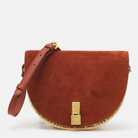 Brown Oxford Padlock Detail Rattan Saddle Bag
