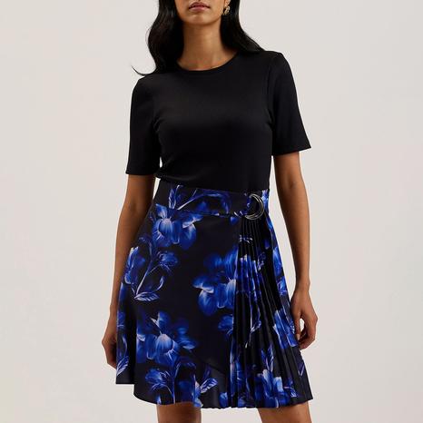 Navy Malisaa Jersey Bodice Woven Printed