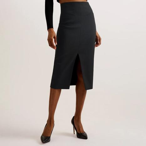 Black Manabus Tailored Midi Skirt 