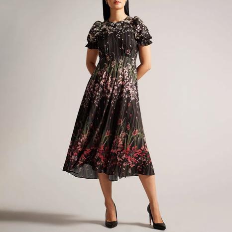 Black Zahrria Printed Puff Dress