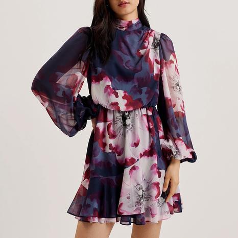 Navy Aracely Printed Long Sleeve Neck Tie