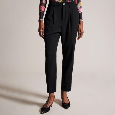 Black Lohren Pleat Front Tapered Leg Trouser