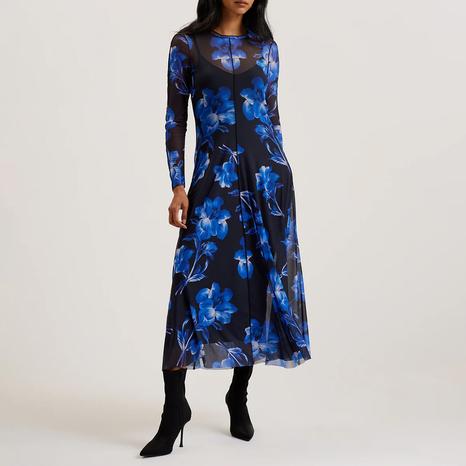 Blue Rozeen Printed Midi Dress