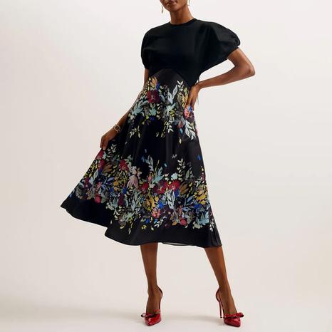 Black Maulina Ponte Dress With Midi Skirt
