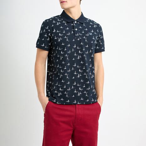 Navy Boat Print Polo Shirt